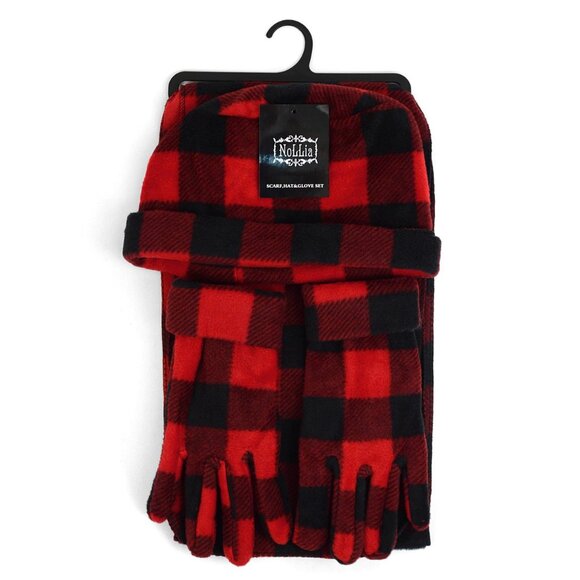 Women's Fleece Winter Hat Scarf & Gloves Set Tartan Plaid Matching Outfit 3-Pc - Picture 3 of 6